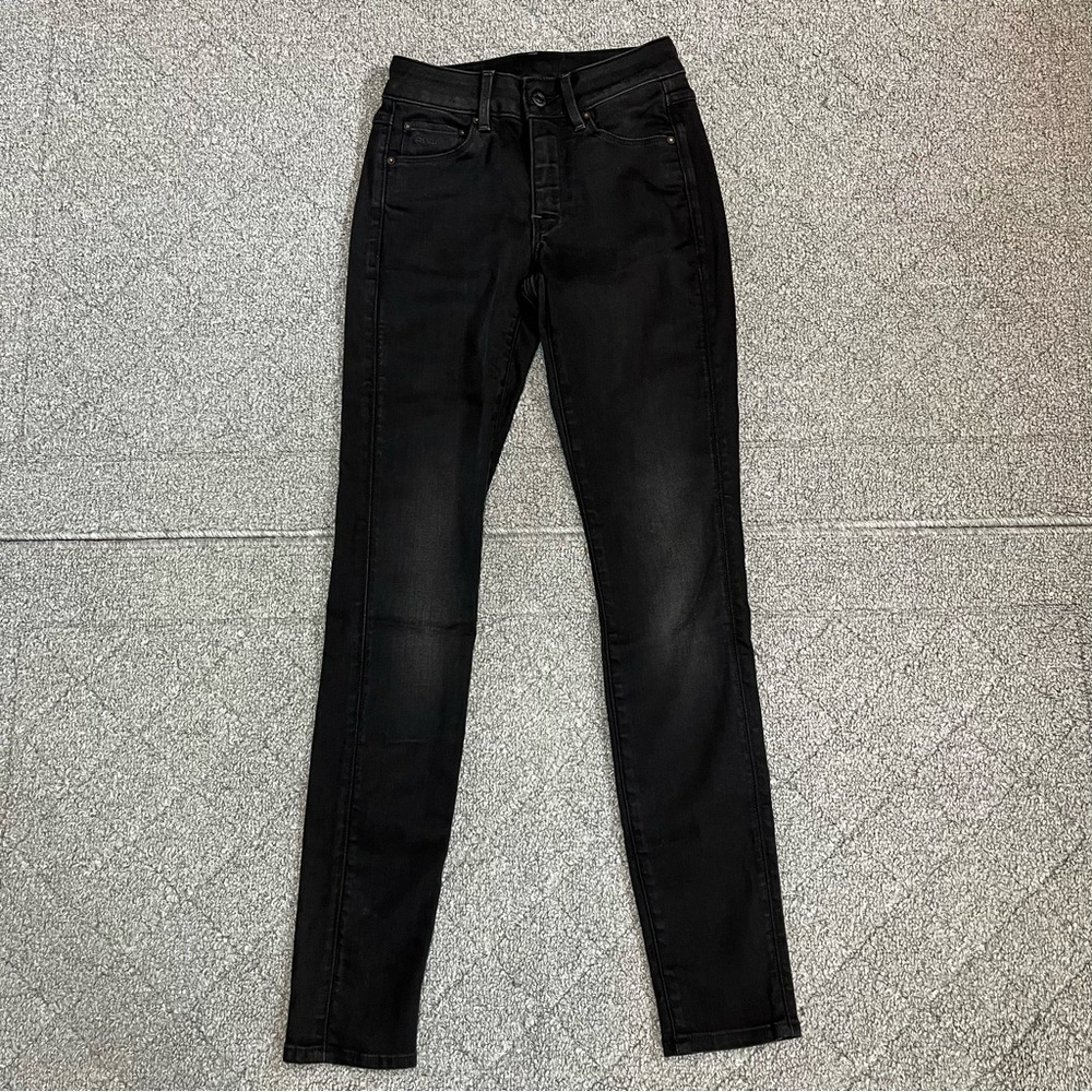 G-Star Raw 3301 High Rise Skinny Jeans Women’s Size 24 Black Embroidered